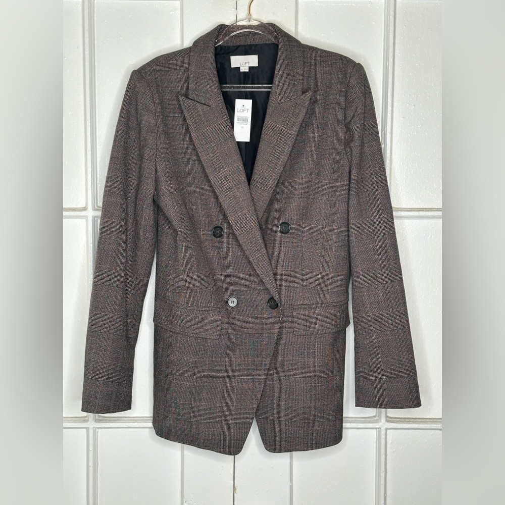 Loft Plaid Double-Breasted Boyfriend Jacket Blazer